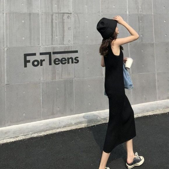 Knit Spaghetti-Strap Dress  - Picture 9 of 9